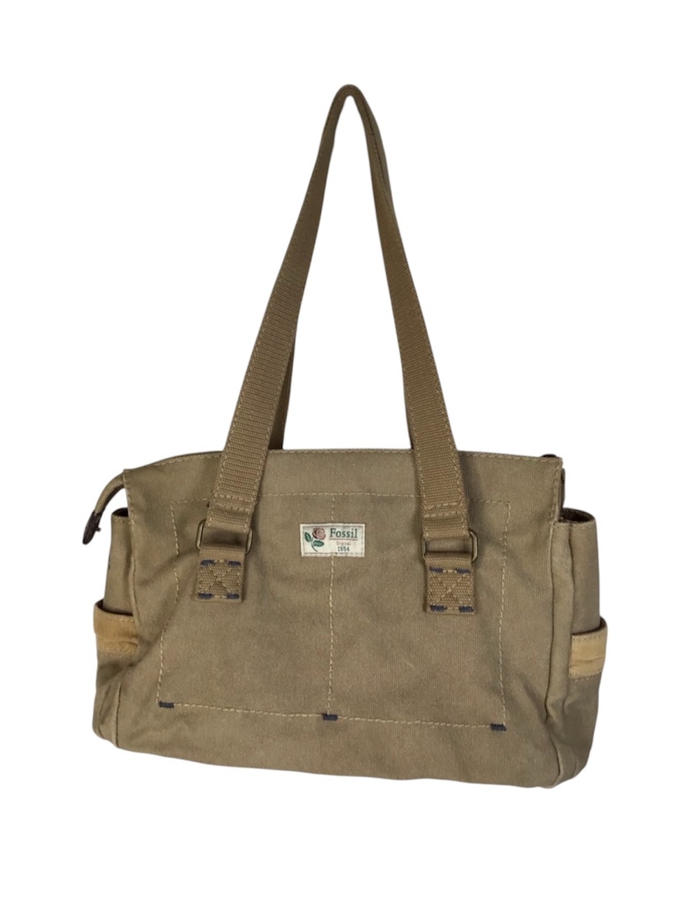 Fossil Canvas Utility Shoulder Bag Multi Pocket in Khaki.